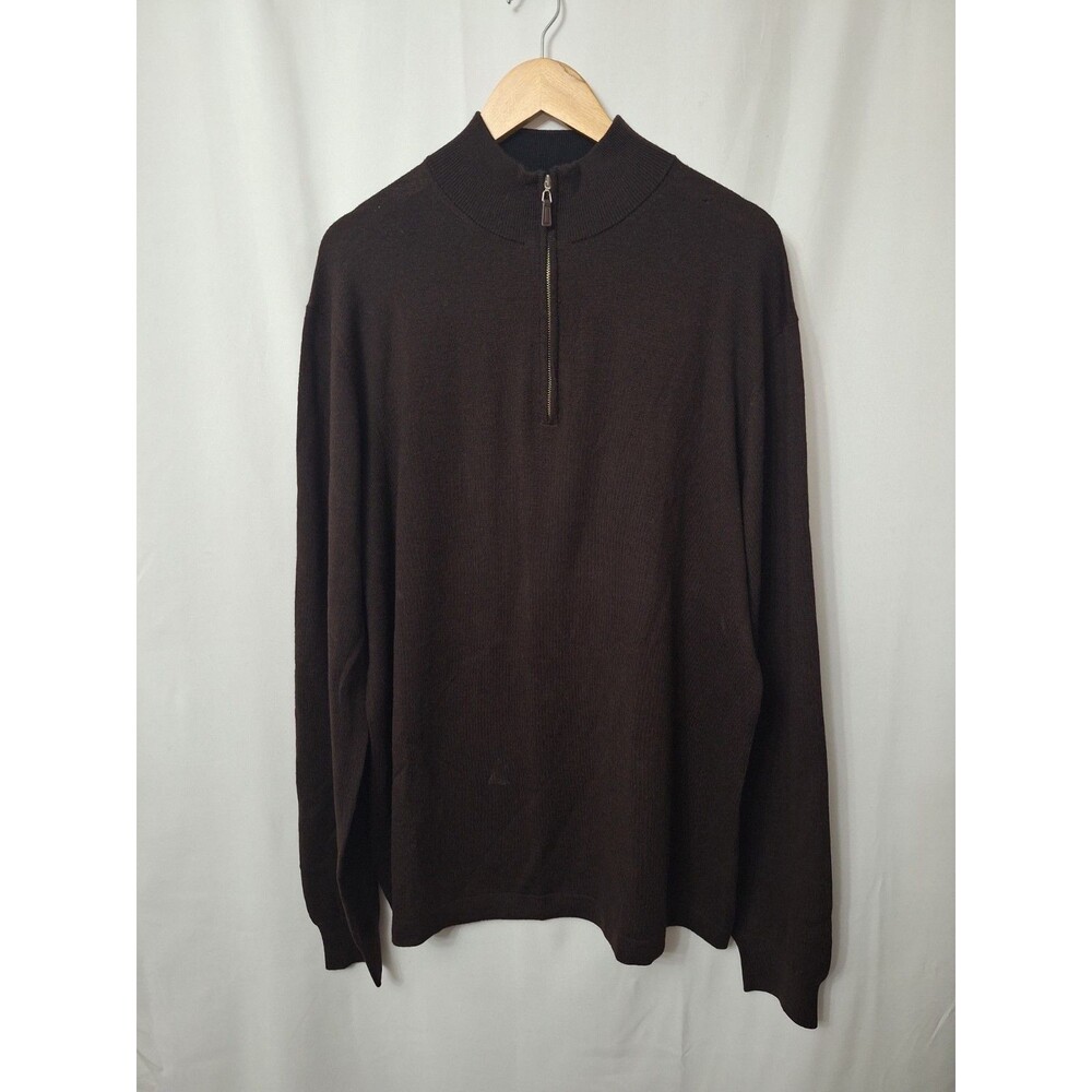 Pronto Uomo Merino Wool 1/4 Zip Pullover Sweater Mens Size 3XLT Chocolate Brown